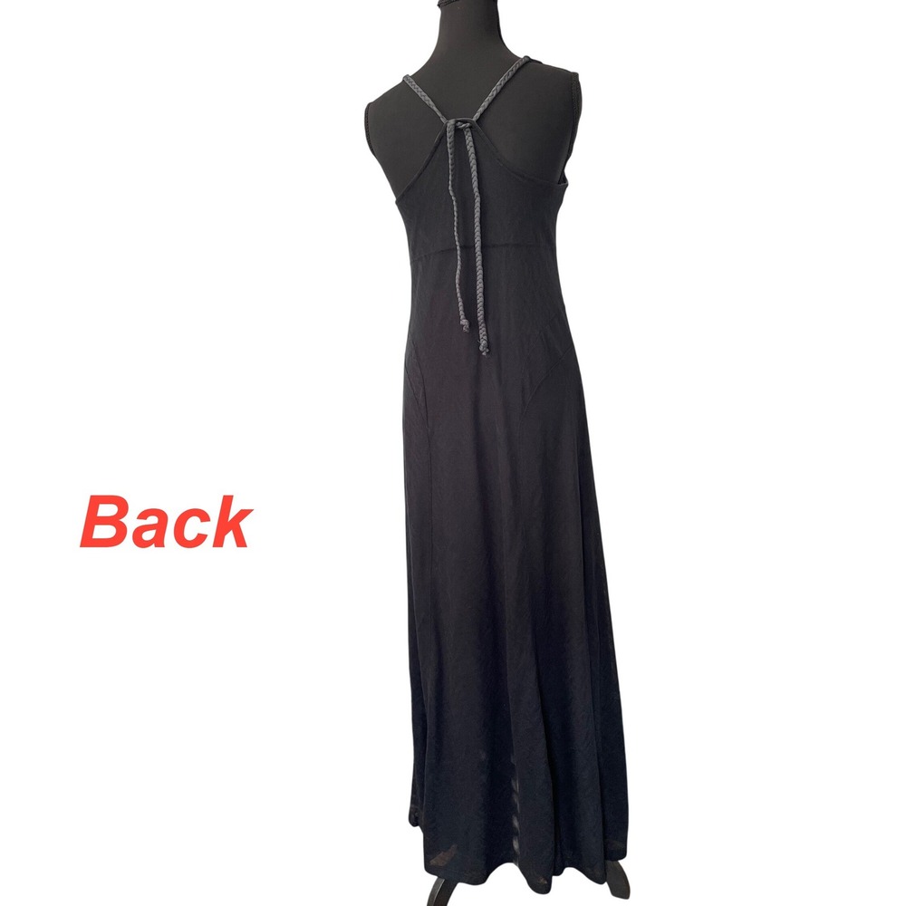 Athleta‎ Maxi Dress Women S Black Braided T-Back Textured Geometric Knit V-Neck